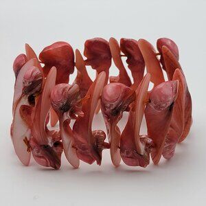 Vintage Unique Coral Red Blister Mother Of Pearl Stick Stretch Bracelet 7.5 inch